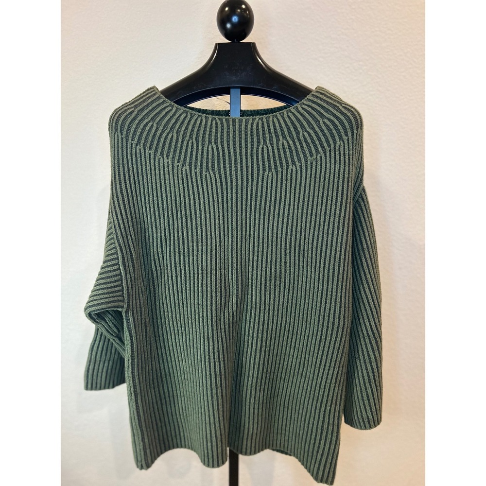 Free People Ribbed Boat‎ Neck Oversized Sweater Green Women's Size M - Picture 3 of 5